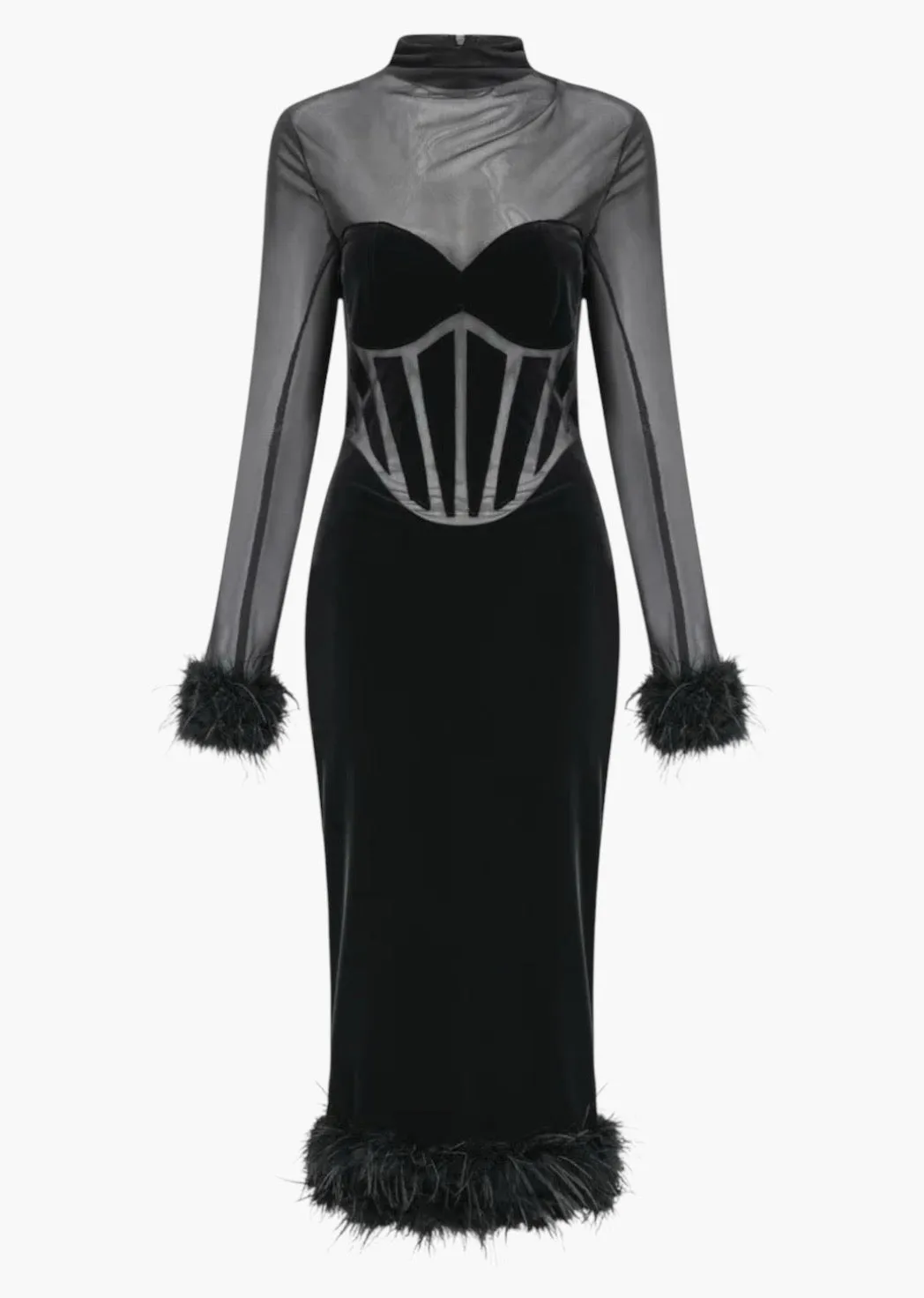 Ada Fuzzy Trim Velvet Dress